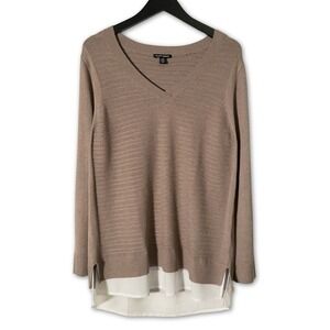 Hilary Radley Layered Sweater Womens Large Tan Knit Long Sleeve Shirt Tunic Top